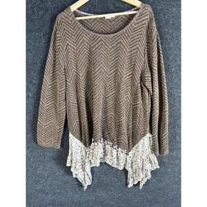 Oddy Blouse Women 2XL Brown Striped Long Sleeve Round Neck Pullover Casual